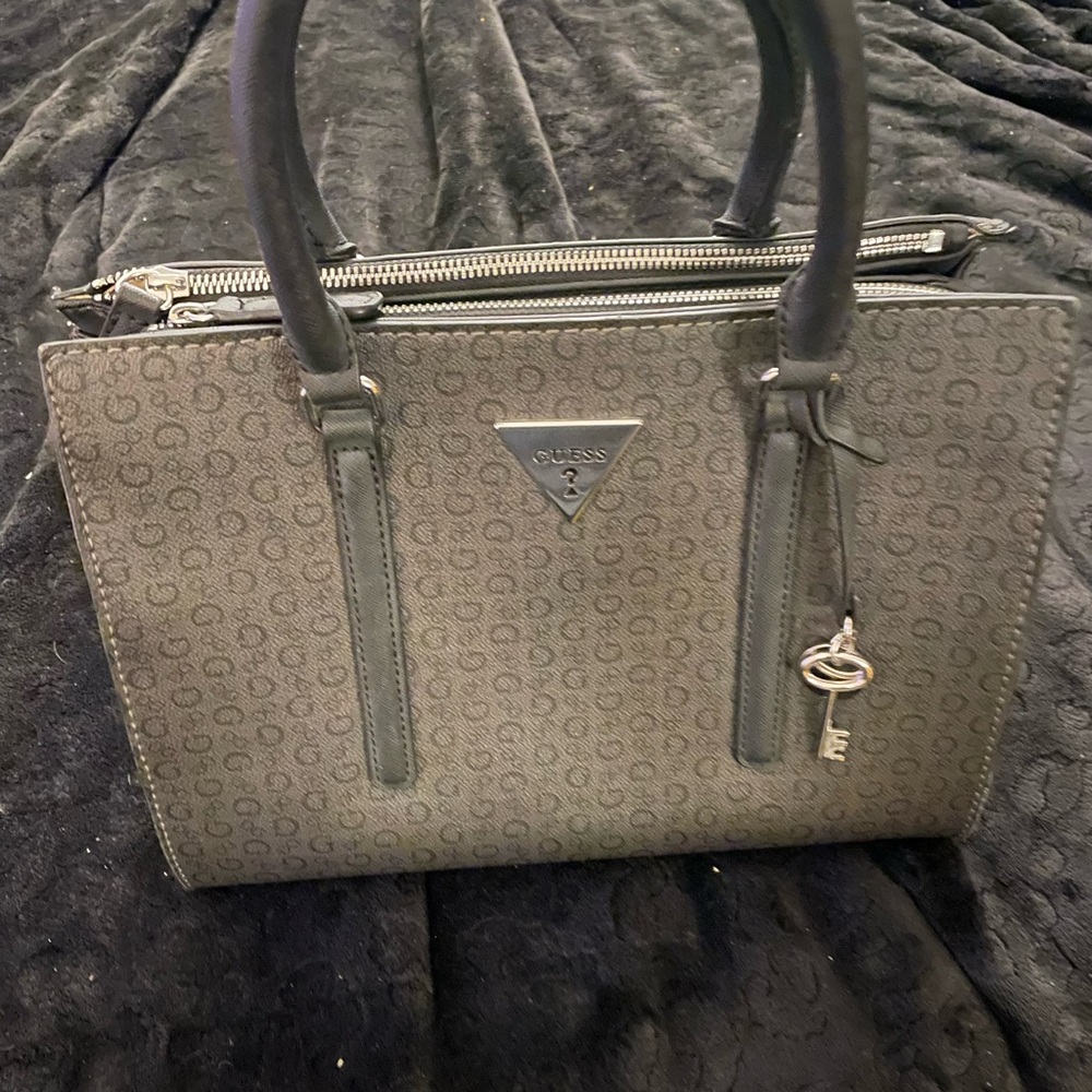 Guess Black Textured Handbag with Key Accent
